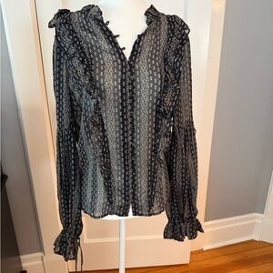 PAIGE Black and White Floral Patterned Blouse